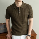 Wiaofellas  -  Summer Laisel Linen Ice Silk Knitted Polo Shirt Men's Short Sleeved Pullover Knitted Sweater Man Casual Business Social T-shirt