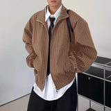 WIAOFELLAS  -  Men Jackets Striped Lapel Long Sleeve Zipper Loose Casual Male Coats Streetwear Fashion Leisure Thin Jackets Men S-5XL