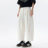 WIAOFELLAS  -  Simple Men's Casual Pants Drawstring Design Solid Color Bottom Elastic Waist Straight Wide Leg Loose Male Trousers