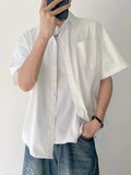 Wiaofellas  -  Summer Thin Pure Cotton Short Sleeve Casual Loose Shirt for Men Youth Trendy Brand Japanese Hong Kong Style Loose Shirt
