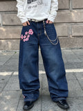 Wiaofellas  -  Daily Outdoor Casual Denim Pants Mens Autumn Warm Wide Leg Trousers Pattern Print Denim Loose Fit Bottoms For Male