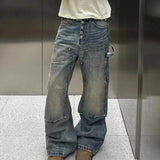 Wiaofellas  -  Harajuku Mens Washed Denim Trousers Streetwear Autumn Daily Casual Slim Straight Jean Pants For Men Fashion Patchwork Jeans