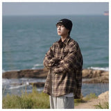 WIAOFELLAS  -  American retro plaid shirt men's autumn and winter thickened and fleece warm, trendy loose and casual long-sleeved shirt jacket