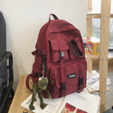 WIAOFELLAS  -  Students Black School Backpack Portable Nylon Cloth Multi Pocket Eco-friendly Unisex Knapsack Lovers' Frog Pendant Rucksack