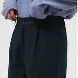 Wiaofellas  -  Dark Menswear Green Suit Pants For Men  Simple Korean Personalized Fashion Solid Color Loose Casual Suit Pants 2A0882