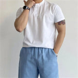 WIAOFELLAS  -  Summer Knitted T-shirt for Men Short Sleeve Round Neck T-shirt Slim Fit Casual Business Tee Tops M-3XL