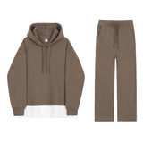Wiaofellas  -  Spring New Fake Two-piece Sports Suit Men's Korean Hooded Sweatshirts + Loose Wide Leg Sweatpants Set Casual 2Y7125