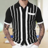 WIAOFELLAS  -  Mens Retro Business Polo Shirt Stripe Pattern Luxury Short Sleeve Casual Knitted Golf Wear Spring And Summer New Style