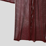Wiaofellas  -  Men T Shirt Striped Long Sleeve Mesh See Through Man Cardigan Long Style T-shirts Streetwear Lace Up Fashion Men Clothes