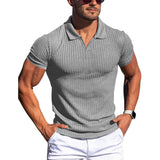Wiaofellas  -  Men's Ribbed V-Neck Polo Shirt Summer Breathe Slim Fit Short Sleeve T-Shirt Men Casual Business Fashion T-Shirt