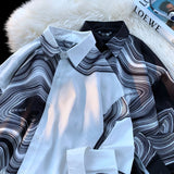 WIAOFELLAS  -  Men's Long Sleeved Shirts Print Baggy Single Breasted Blouses Korean Street Spring Autumn Coat Male Casual Shirt