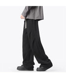 WIAOFELLAS  -  New Men's Pleated Straight Wide-leg Sweatpants Hip Hop Solid Color Baggy Pants Korean Fashion Y2K Streetwear Gray Trousers