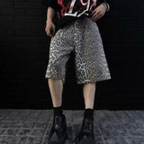 WIAOFELLAS  -  American Retro Wide Leg Leopard Print Jeans Shorts Men Women Design Summer Casual Loose Straight Cut Pants