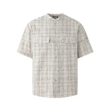 WIAOFELLAS  -  Fashion Summer Men's Plaid O-neck Loose Korean Style Shirts Trendy Single-breasted Short Sleeves Tops Male