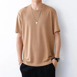 Wiaofellas  - Summer Men's Fashion Solid Color Loose T-shirt Men Modal Short Sleeve Casual Tops Male Sportswear Tracksuit Clothes V12