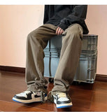 WIAOFELLAS  -  American Retro Workwear Pants Men's High Street Ins Trendy Loose Straight Leg Mop Pants with Multiple Pockets Casual Pants