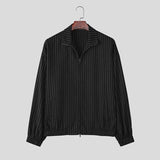 WIAOFELLAS  -  Men Jackets Striped Lapel Long Sleeve Zipper Loose Casual Male Coats Streetwear Fashion Leisure Thin Jackets Men S-5XL