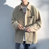 WIAOFELLAS  -  Retro Solid Color Lapel Jacket Men's Versatile Khaki Work Shirt