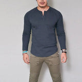 Wiaofellas  -  Men's Slim Fit Long Sleeve V Neck T-Shirt Top Tee Ultra-Minimalist Casual Wear for Daily Use High-Collar  Color