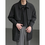 Wiaofellas  -  High-end Korean Fashion Mid-length Windbreaker Jacket Man Autumn New Loose Casual Lapel Men's Windbreaker Trench Coat Men