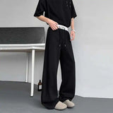 WIAOFELLAS  -  Trendy Men's Drawstring Design Contrast Color Trousers New Fashion Summer Loose High-waisted Wide Leg Pants Male