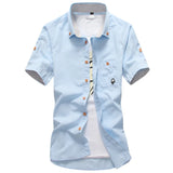 WIAOFELLAS  -  Summer men's Korean-style slim-fit embroidery small mushroom casual short-sleeved stand collar men's shirt