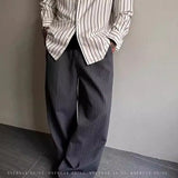 WIAOFELLAS  -  Korean style texture pleated ice silk casual pants for men's summer old money style drooping cleanfit wide-leg trousers