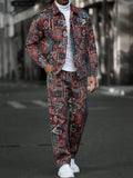 WIAOFELLAS  -  Trendy Mens Loose Two Piece Suits Vintage Pattern Printed Long Sleeve Shirt And Pants Sets Men Spring Autumn Casual Outfits