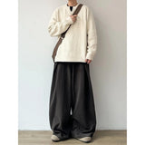 WIAOFELLAS  -  High Waist Wide Leg Casual Pants for Women Bla Floor-Length Drapey Suit Pants Casual Loose Fit Polyester Fiber