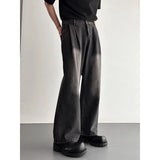 Wiaofellas  -  New American Retro Men Washed Denim Jeans Pleated Waist Loose Wide Leg Straight Trousers Casual Vintage Long Pants Daily Outfit