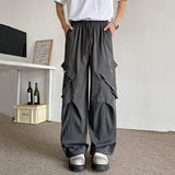WIAOFELLAS  -  Men's Casual Pants Drawstring Solid Color Pleated Design Menswear Side Big Pokcets Elastic Waist Male Trousers New