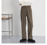 WIAOFELLAS  -  Light luxury Solid Suit Pants Men Loose straight Trousers Fashion Business Society Korean Casual Pants Adjustable Waist Belt