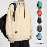 Wiaofellas Spring Patchwork Hoodies Men High Street Ins Trend Harajuku Hooded Sweatshirt Fake Two Pieces Hoodie Streetwear Hip Hop Pullover