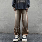 WIAOFELLAS  -  Chain Wide Leg Jeans Men Bleached Punk Style Hip Hop High Street Teenagers Mid Waist Fashion Leisure Washed Spring Autumn Retro