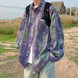 WIAOFELLAS  -  Gradient Color Long Sleeved Shirt for Men New Hong Kong Style Loose Fitting Shirt American Trend Jacket British Yuppie Men's