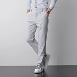 Wiaofellas  -  Men's Casual Straight Leg Pants White Suit Trendy Busin Sle Autumn New Arrival Slim Fit Comfortable Polyester Fiber