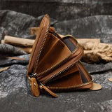 WIAOFELLAS  -  Men Double zipper crazy horse leather long wallet 24 card holder Big Zip around genuine leather clutch purse phone coin pocket