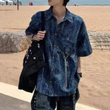 WIAOFELLAS  -  Jacquard Men's Shirts Lapel Short Sleeved Metal Chain Decoration Loose Single Breasted Casual Male Tops Summer New