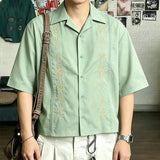 Wiaofellas  -  Men's Shirt Printing Lapel Short Sleeve Loose Streetwear Men Clothes Summer Ethnic Style Casual Tops For Man Shirts