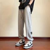 WIAOFELLAS  -  Trendy Version Personalized Street Fashion Loose Casual Pants Men's Patchwork Pocket Striped Drawstring Straight Sports Trousers