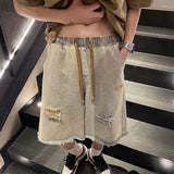 Wiaofellas  -  Men's New Style Spliced button Zipper Pockets Fashionable Loose Versatile Casual Denim Shorts