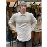 Wiaofellas  -  Men's Long Sve  irt Patchwork White Flower ey American Sle Street Hard Man Autumn Heavyweight Sweatirt T-irt