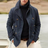 Wiaofellas  -  Fashion Loose Men's Lapel Double-breasted Jacket Spring Autumn Solid Color Long Sleeve Button Casual Outerwear