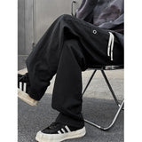 Wiaofellas  -  Brown Straight Leg Workwear Trousers Men Summer Loose Logging Sle High Street Vibe Knife  Casual Pants Youth Faion