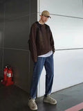 Wiaofellas  -  Autumn Crew Neck Solid Color Pullover Sweaters For Men Casual Y2K Knitted Sweater High Street Fashion Jumpers Hombre