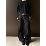 WIAOFELLAS  -  Retro cleanfit plaid belt design sense scimitar trousers men's casual pants high-end wide-leg drooping western men