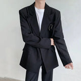 WIAOFELLAS  -  Shoulder Padded Men's Suit Jackets Solid Color Metal Design Double Breasted New Spring Menswear Loose Male Blazers