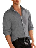 2025 New Jacquard Long Sleeve Button Cardigan Jacket Men's Solid Color Casual Sports Loose Men's Shirt