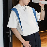 WIAOFELLAS  -  Men T Shirt Patchwork O-neck Short Sleeve Loose Male Tee Tops Streetwear Korean Style Fashion Casual Men Clothing S-5XL