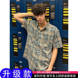 Wiaofellas  -  Blue Plaid Short Sleeve Shirt Men's Summer Cleanfit Half Sleeve Top Cool Handsome Five Sleeve Shirt Loose Fit Moisture Wicking